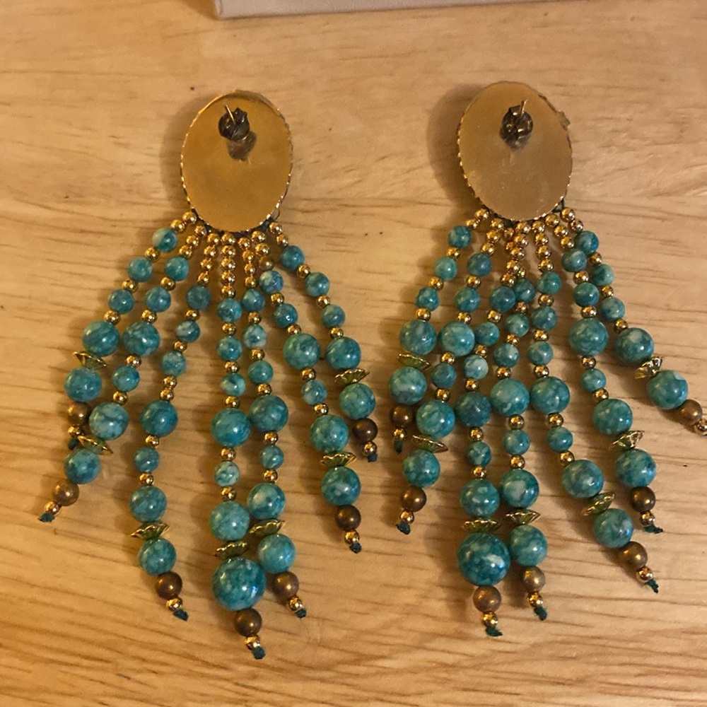 Elegant Turquoise and Gold Dangle pierce Earrings - Picture 4 of 6